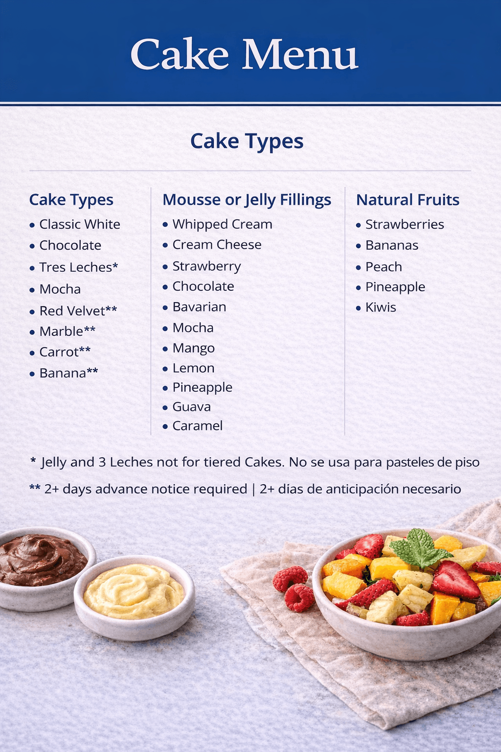 Custom Cake Menu