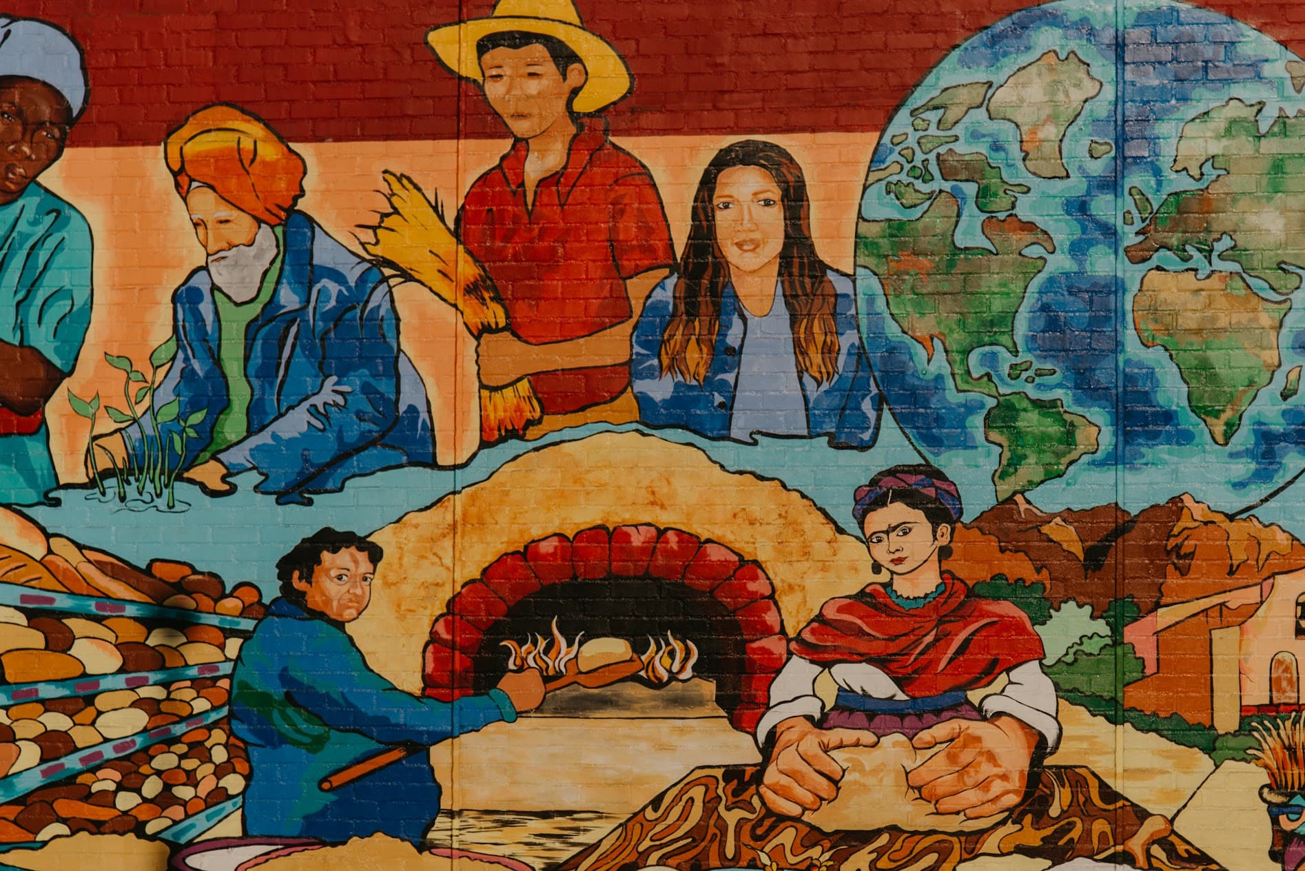 Colorful mural at El Pavo Bakery
